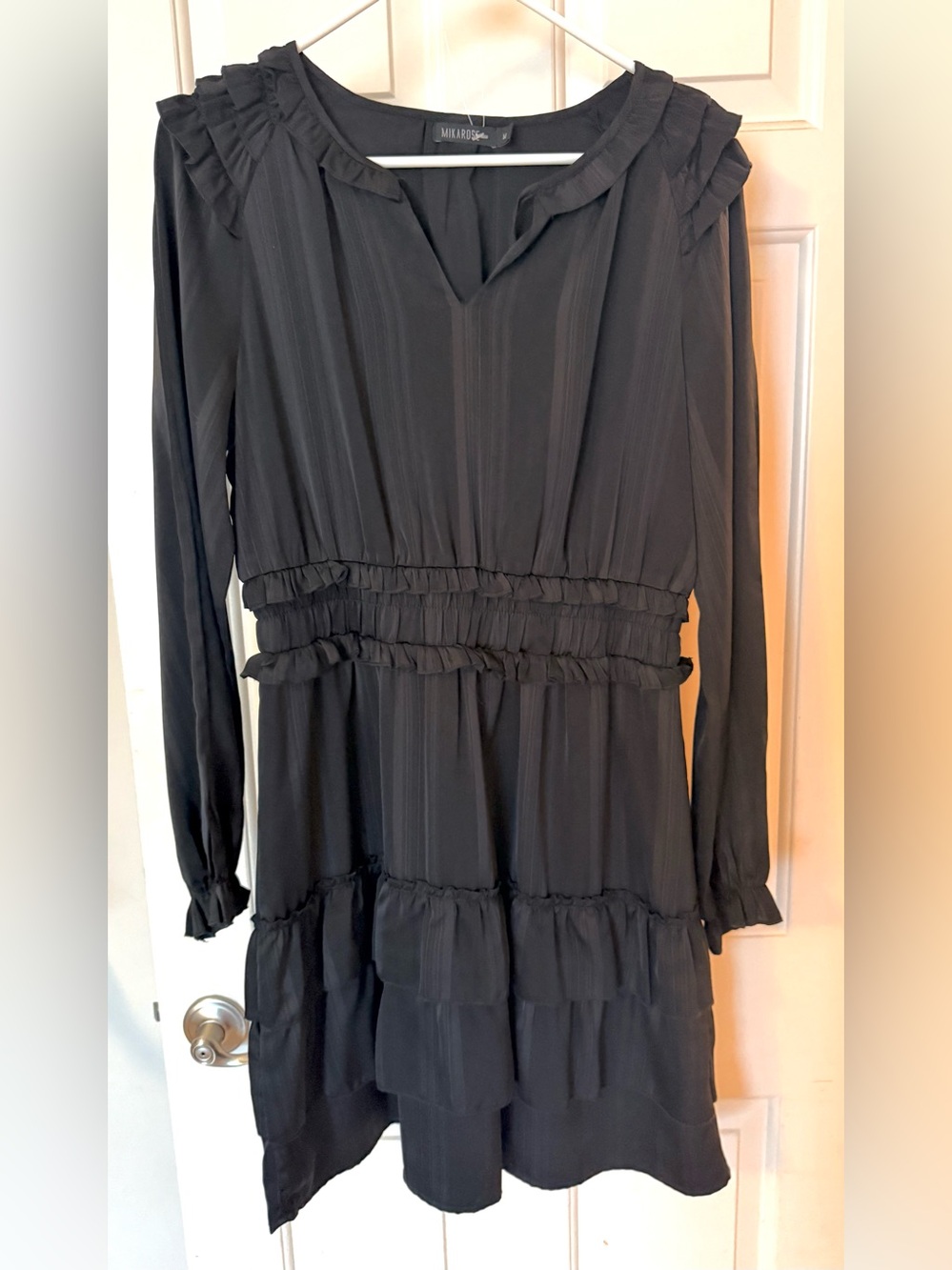 New Without Tags (fell off) Mikarose Black Long Sleeve Ruffle Tiered Dress